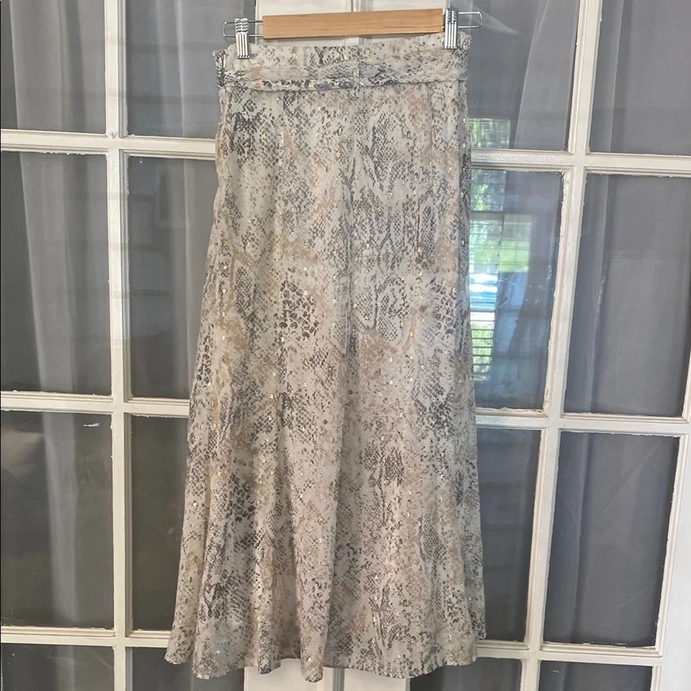 Chico's Elegant Metallic Snakeskin Print Midi Skirt